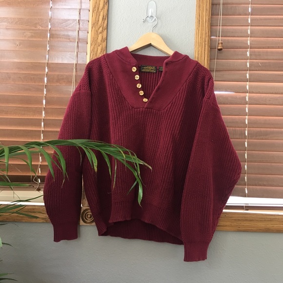 Vintage Sweaters - Vintage Dark Red Henley Pullover